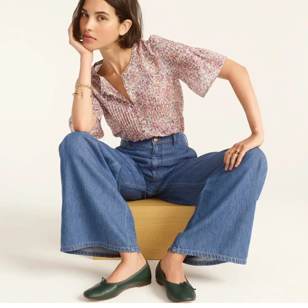 J. Crew Silk cotton voile pintuck top in blooming floral
